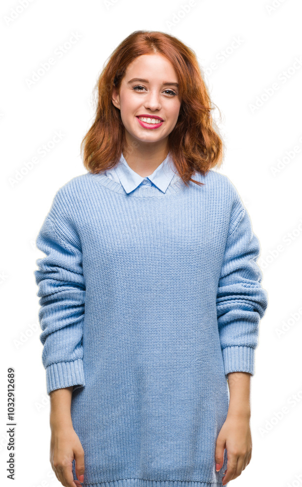 Young beautiful woman over isolated background wearing winter sweater with a happy and cool smile on face. Lucky person. Young beautiful woman over isolated background wearing winter sweater with a happy and cool smile on face. Lucky person.