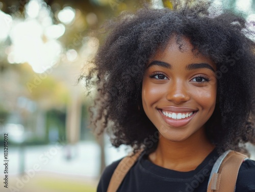 Happiness Captured: A Woman's Smile in Urban Setting