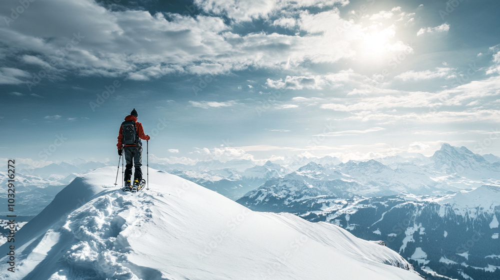skier on the top of mountain skier on the top of mountain