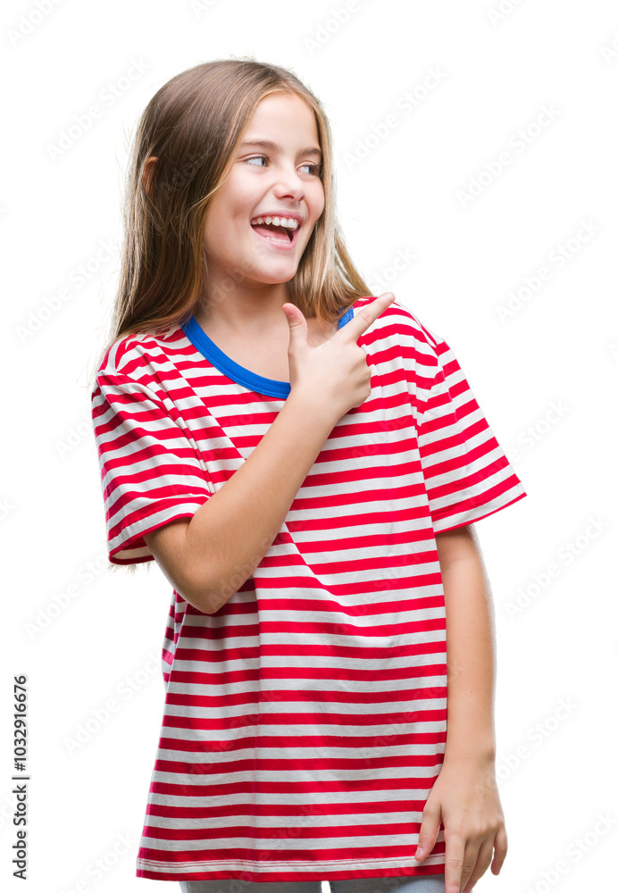 Young beautiful girl over isolated background cheerful with a smile of face pointing with hand and finger up to the side with happy and natural expression on face looking at the camera. Young beautiful girl over isolated background cheerful with a smile of face pointing with hand and finger up to the side with happy and natural expression on face looking at the camera.