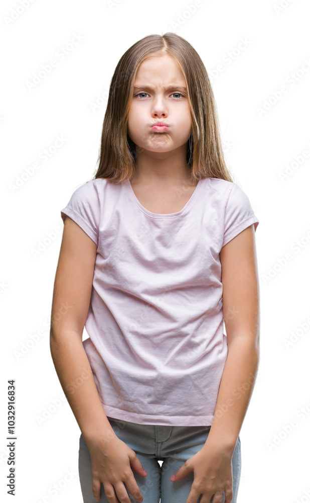 Young beautiful girl over isolated background puffing cheeks with funny face. Mouth inflated with air, crazy expression.