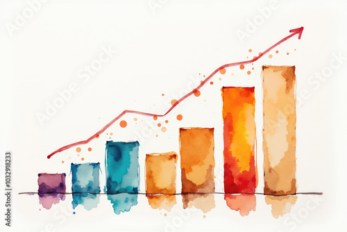 Watercolor graph showing growing business success with upward arrow