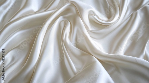 Luxurious white silk fabric with soft folds and creases, showcasing its smooth texture and lustrous sheen. Elegant backdrop for fashion or wedding designs.