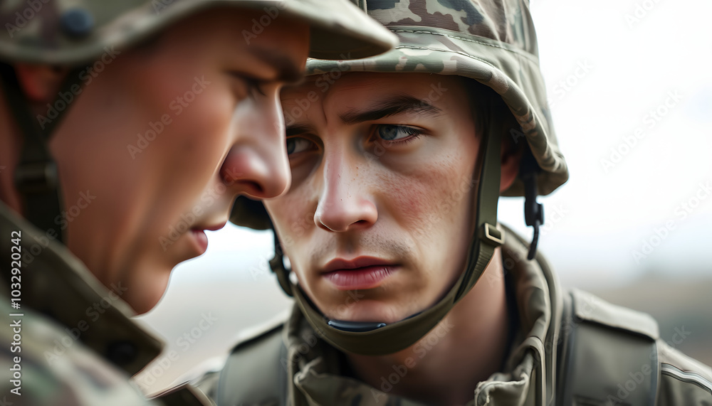 Have no heart, but it hurts. Close up portrait of young male soldier. Man in military uniform on the war. Depressed and having problems with mental health and emotions, PTSD, rehabilitation isolated Have no heart, but it hurts. Close up portrait of young male soldier. Man in military uniform on the war. Depressed and having problems with mental health and emotions, PTSD, rehabilitation isolated