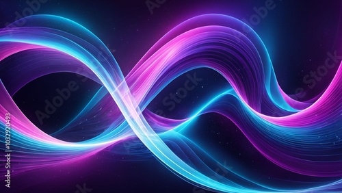 Abstract background with blue and pink waves and stars