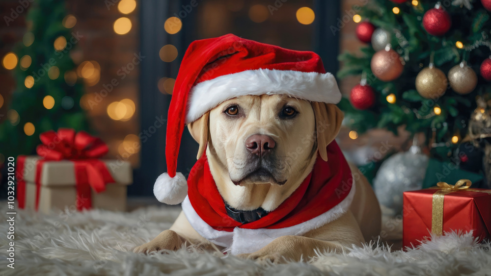 Labrador in a Santa Claus costume Labrador in a Santa Claus costume