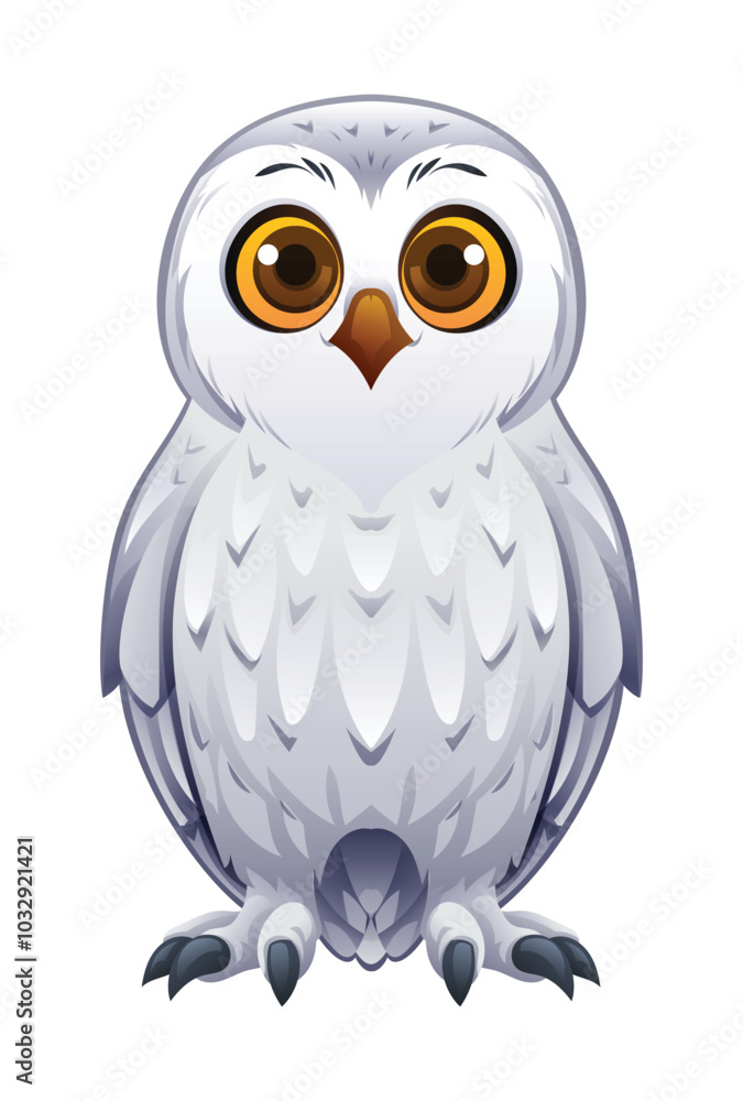 Naklejka premium Cute white polar owl cartoon illustration isolated on white background