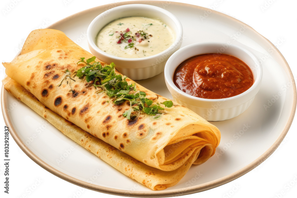 A serving of masala dosa on transparent background
A serving of masala dosa on transparent background