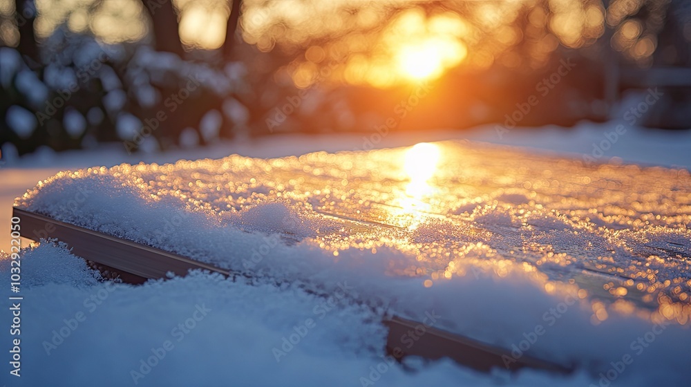 Fototapeta premium A snowy surface reflecting golden sunset light. Perfect for winter, nature, and peaceful themes.