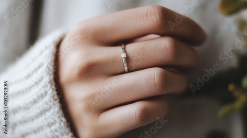 Simple Elegant Ring on Hand with Blurred Background