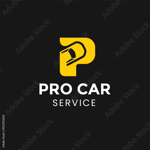Letter P with car vector logo design. Fonts for automotive, vechile, logo, transportation, monogram and race. Alphabet label symbol for branding and identity.
