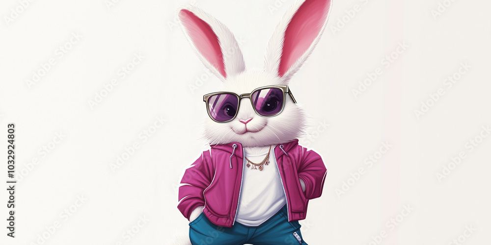Cool cartoon rabbit with attitude is posing with one hand in his pocket Cool cartoon rabbit with attitude is posing with one hand in his pocket