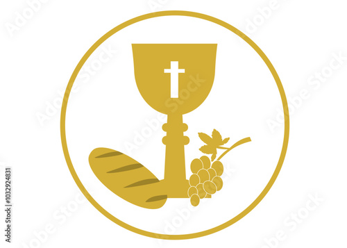 christian holy communion symbol chalice bread and grape vector  