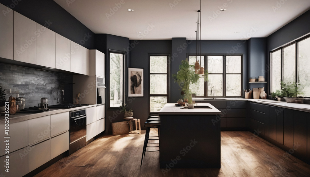 Modern Kitchen Design with Dark Cabinets and Natural Light Modern Kitchen Design with Dark Cabinets and Natural Light