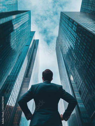 Business Professional Looking Over Skyscrapers