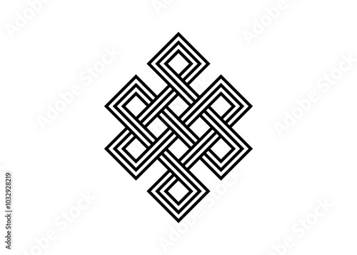 endless tibetan eternal knot symbol tattoo logo isolated on white background. vector illustration.