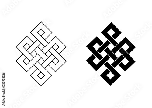 endless tibetan eternal knot symbol tattoo logo isolated on white background. vector illustration.