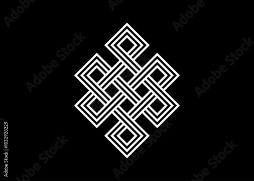 endless tibetan eternal knot symbol tattoo logo isolated on black background. vector illustration.