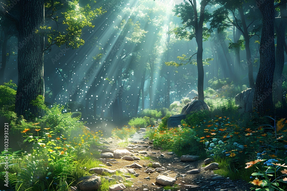Obraz premium A person sitting on a rock in the middle of a forest