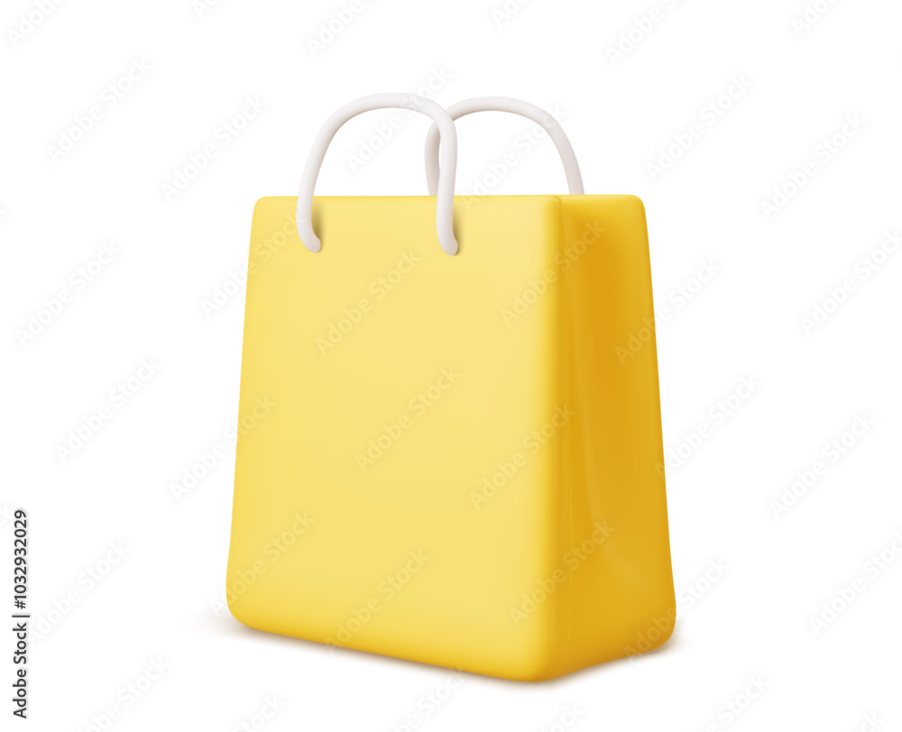 3d Vector Yellow Paper Shopping Bag, Shopping Online Concept. 3d Vector Yellow Paper Shopping Bag, Shopping Online Concept.