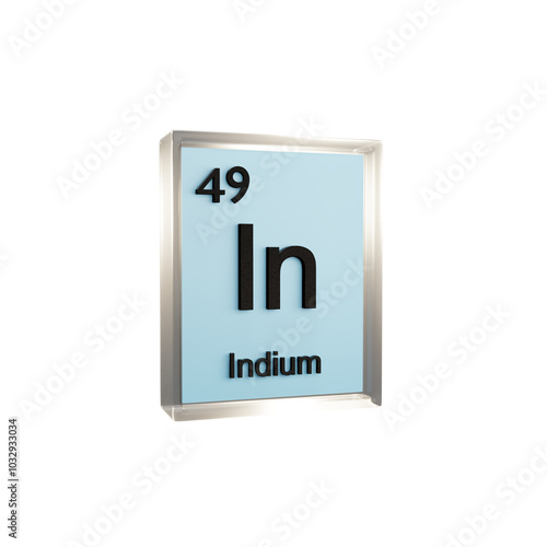 Indium side - Periodic Table Element, Scientific and Educational Use, Transparent and Translucent Design, 3D Render