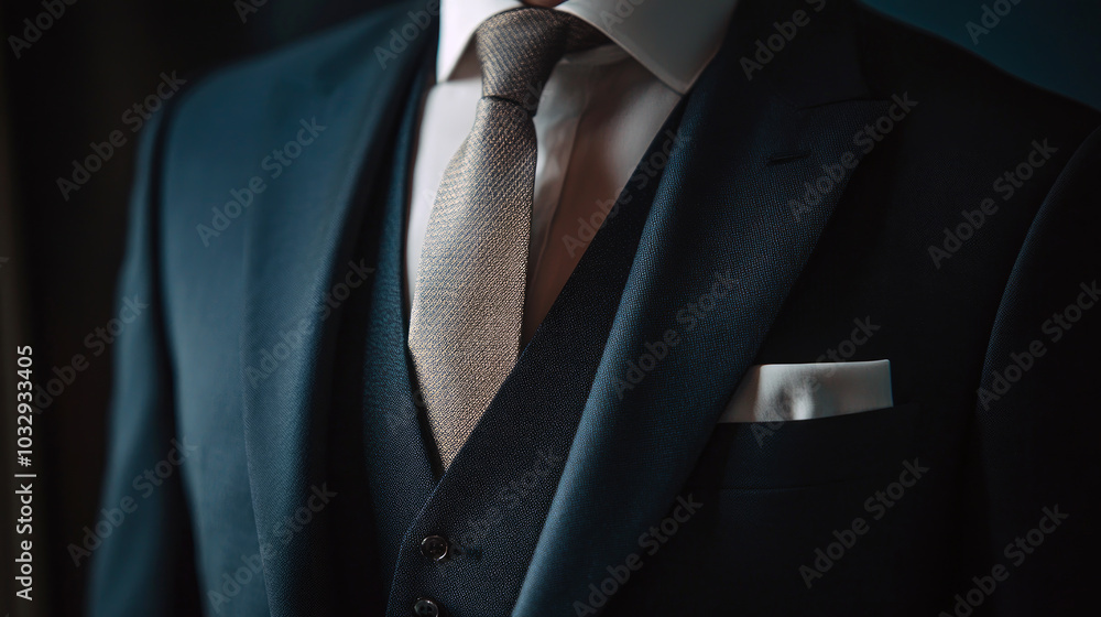 Businessman wearing elegant suit with tie and pocket square Businessman wearing elegant suit with tie and pocket square