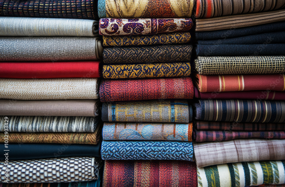 Colorful textile swatches folded on top of each other Colorful textile swatches folded on top of each other