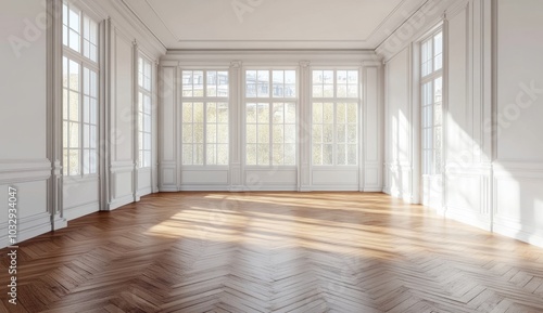 Wallpaper Mural A large room with a hardwood floor and white walls Torontodigital.ca