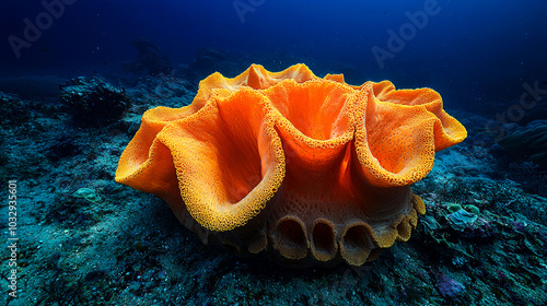 Vibrant orange coral in underwater habitat. photo