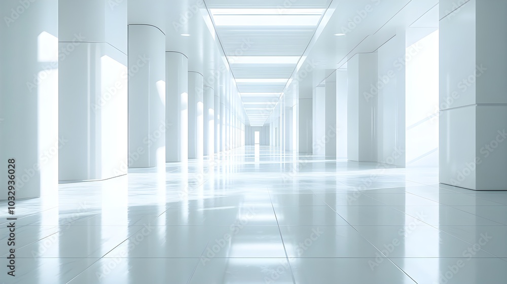custom made wallpaper toronto digitalBright, sterile hospital corridor with polished floors, clean white walls, and a modern architectural feel, designed for a futuristic healthcare setting