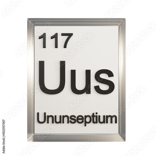 Ununseptium front - Periodic Table Element, Scientific and Educational Use, Transparent and Translucent Design, 3D Render