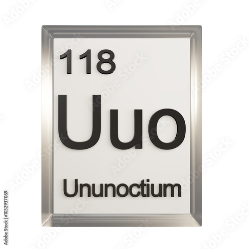 Ununoctium front - Periodic Table Element, Scientific and Educational Use, Transparent and Translucent Design, 3D Render