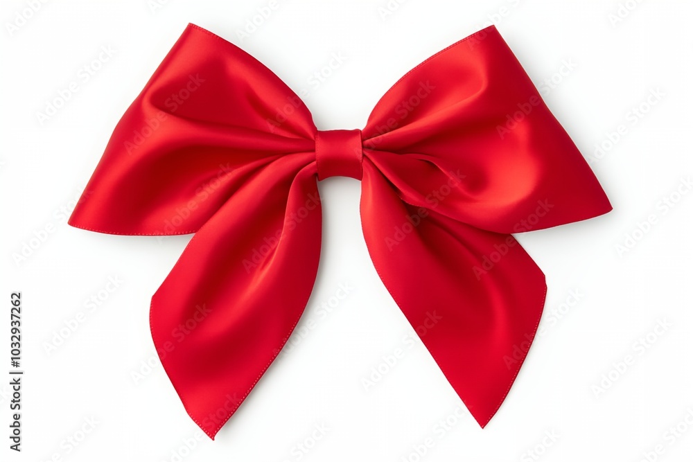 A red ribbon bow is shown on a white background. The bow is made of satin and is very large. The ribbon is tied in a bow shape, and it is the center of attention in the image. The bow is elegant A red ribbon bow is shown on a white background. The bow is made of satin and is very large. The ribbon is tied in a bow shape, and it is the center of attention in the image. The bow is elegant