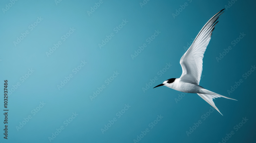 Obraz premium Soaring Arctic terns glide gracefully across serene blue sky