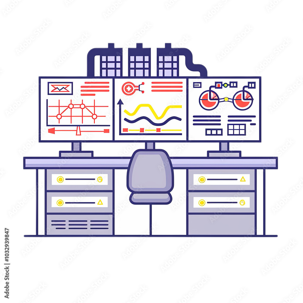 Modern Office Workspace with Data Visualization Tools