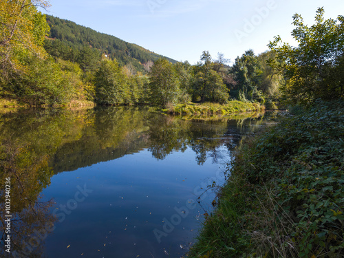 Landscape of Iskar river near Pancharevo lake, Bulgaria photo