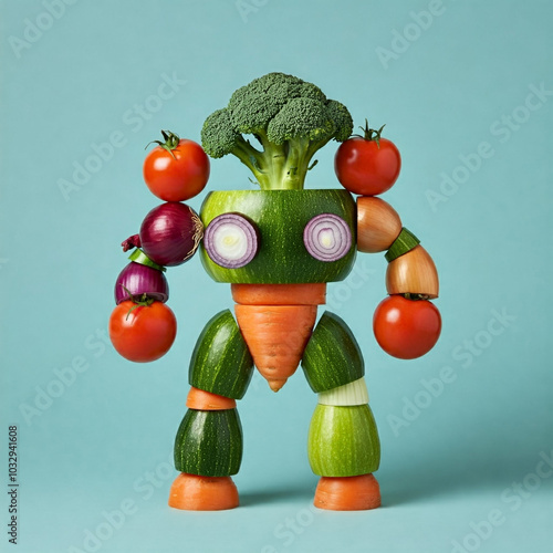 vegetables and fruits shaped like a mech robot