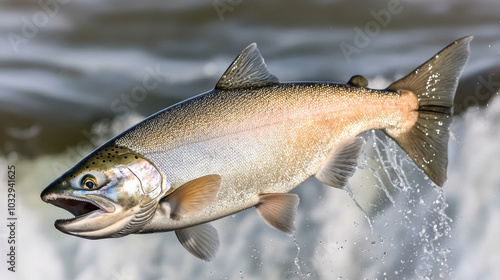 Leaping salmon against powerful waterfalls, showcasing natures strength and beauty