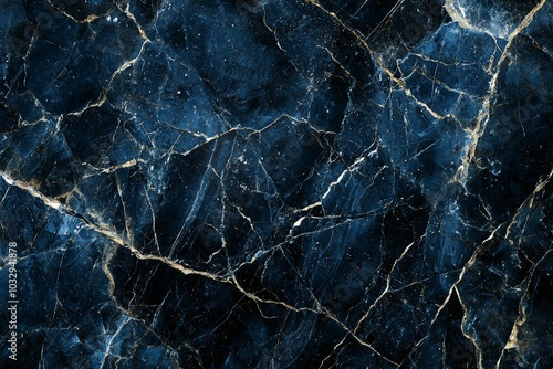 Elegant dark blue marble with golden veins showcasing natural patterns and textures in a close-up view