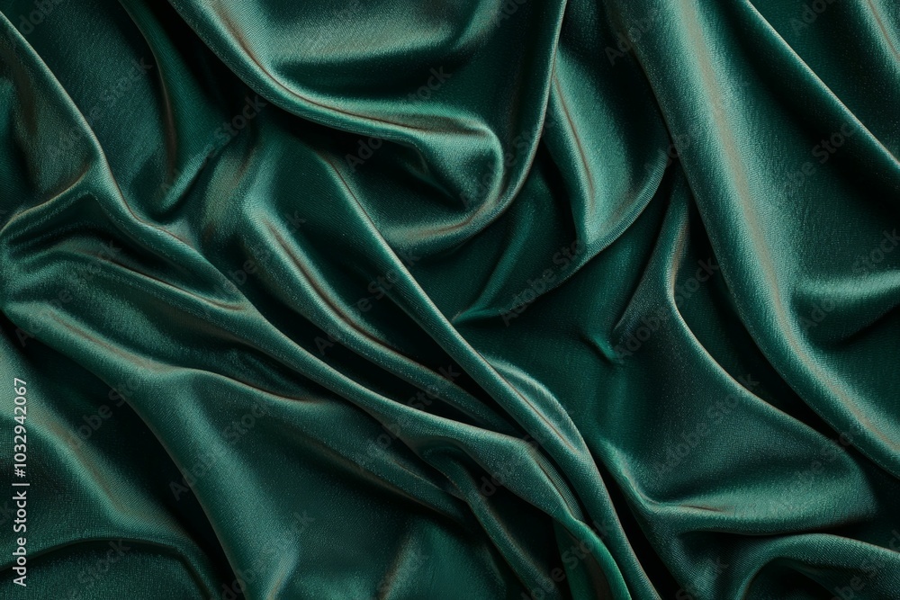 Obraz premium Luxurious deep green satin fabric draping elegantly on a smooth surface for textile design inspiration
