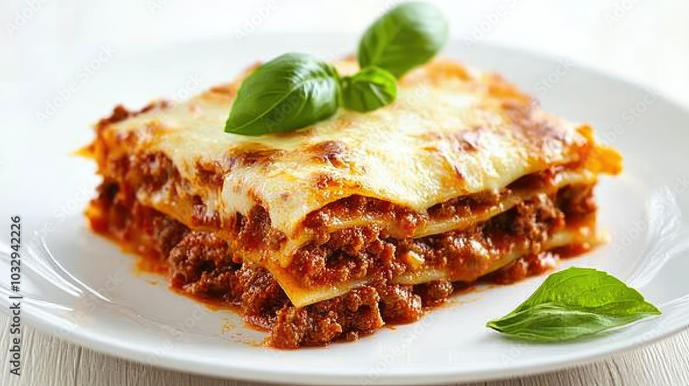 Delicious Lasagna with Fresh Basil Garnish Delicious Lasagna with Fresh Basil Garnish