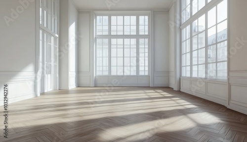 Wallpaper Mural A large room with a lot of windows and a wooden floor Torontodigital.ca