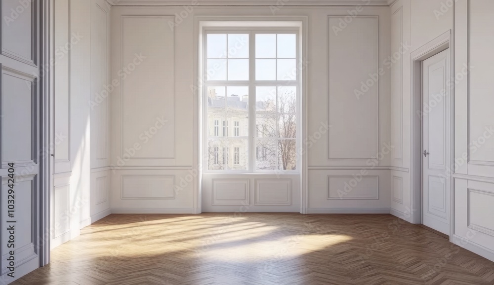 Fototapeta premium A large room with white walls and a large window