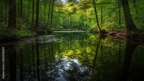 Serene Forest Reflection in Still Water