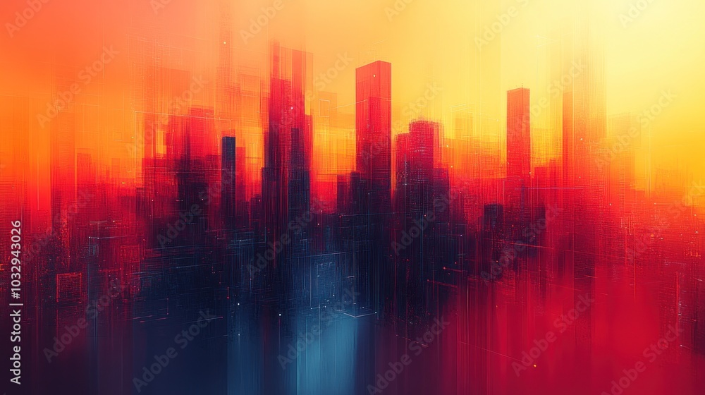 Abstract Cityscape with a Vibrant Sunset Abstract Cityscape with a Vibrant Sunset