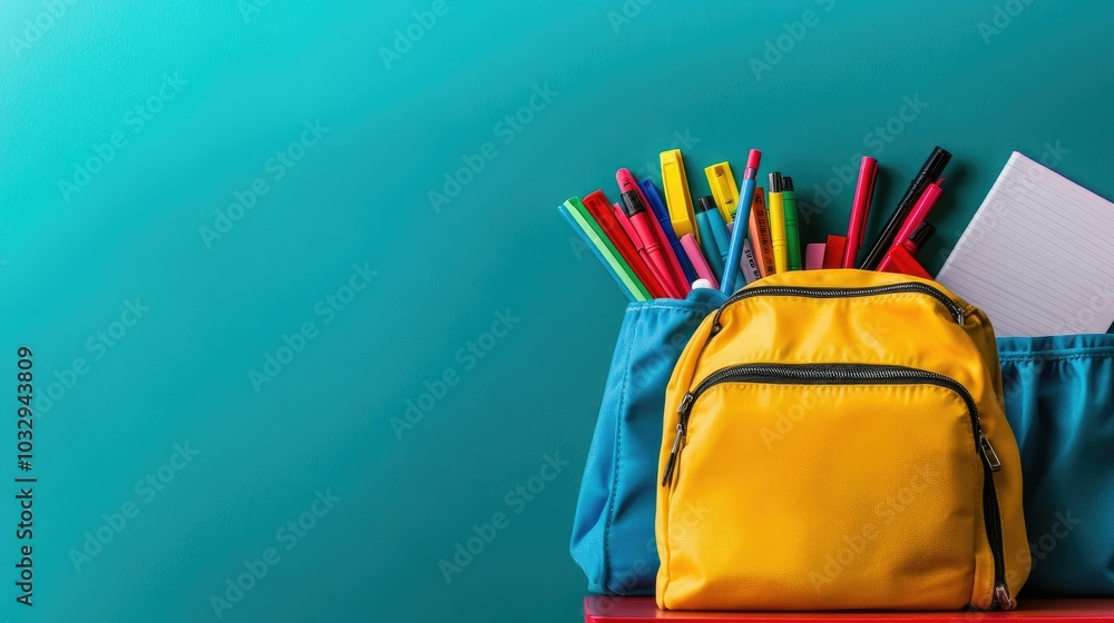 Colorful School Supplies in Bright Backpack Setup Colorful School Supplies in Bright Backpack Setup