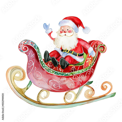 Santa Claus Cartoon Clip Art Watercolor Style