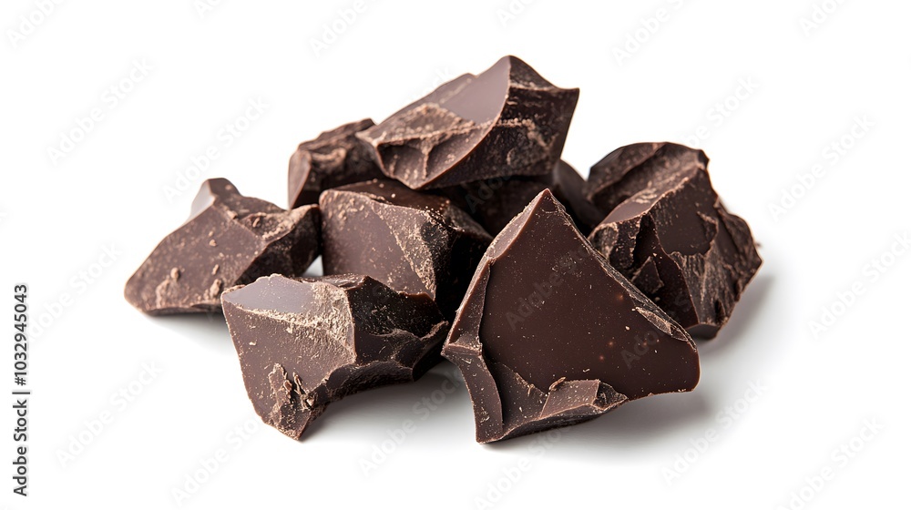 Pieces of dark chocolate isolated on white background. Pieces of dark chocolate isolated on white background.
