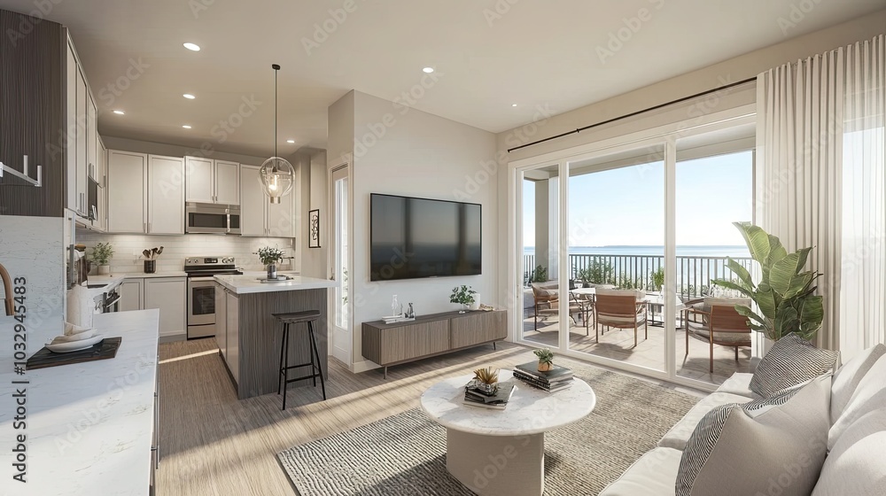 Modern Coastal Living Room with Ocean View Modern Coastal Living Room with Ocean View