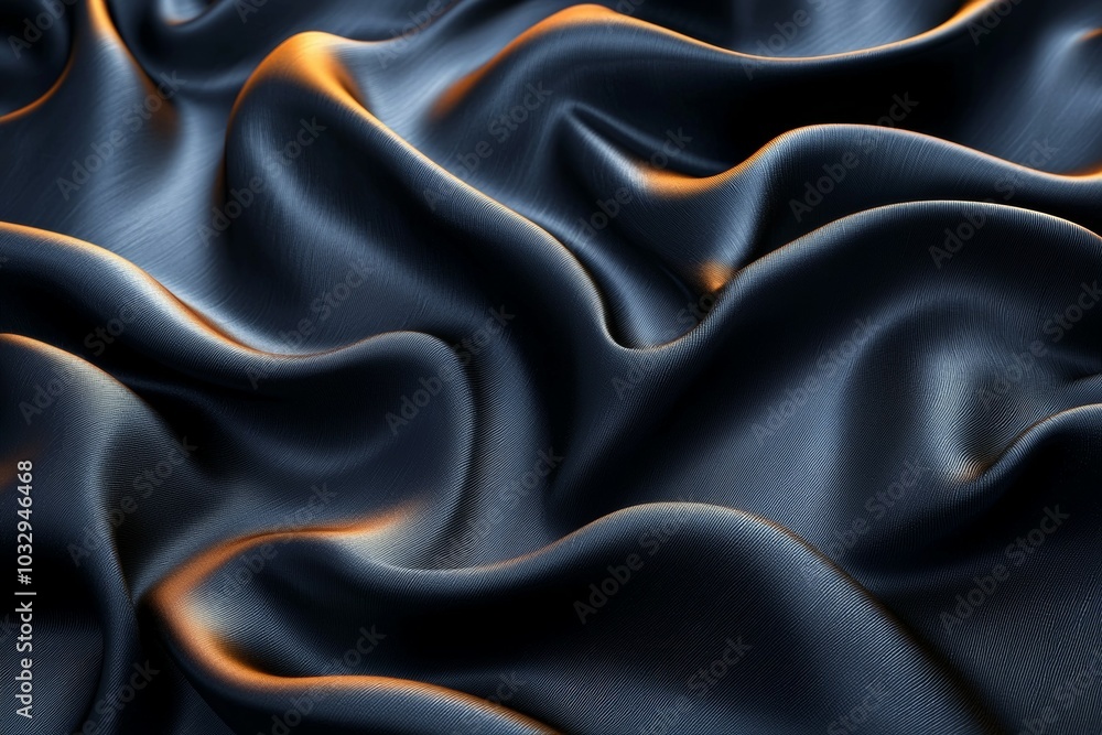Obraz premium Elegant black satin fabric with subtle golden highlights in artistic drapery for fashion or design inspiration